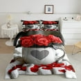 thumbnail image 2 of Red Rose Queen Size Down Comforter Lovers Women,Vintage Farmhouse Style Comforter Set All Season,Coffee Cup Romantic Love Heart Duvet Insert,Valentine Day Couple Bedding, 2 of 6