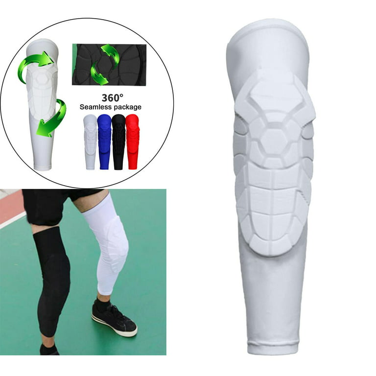 Knee Pads Compression Leg Sleeve for Kids Adult Padded Crash Basketball,  Volleyball, Weightlifting -Long Leg Knee - White XXL 
