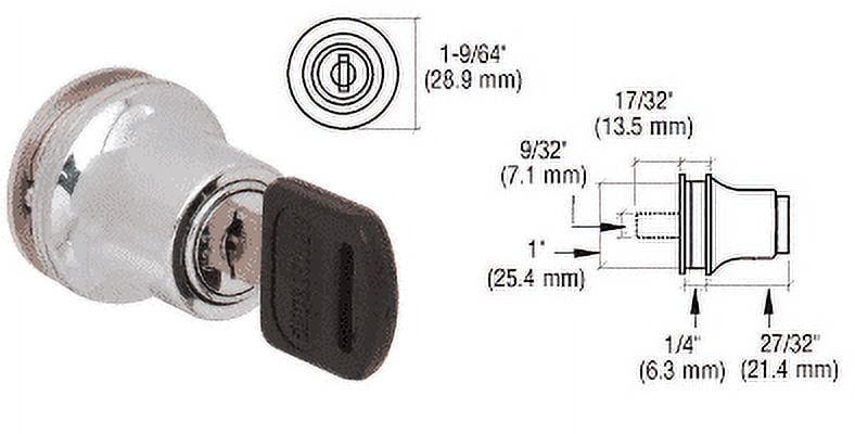 CRL LK50 Polished Chrome Lock for Cabinet Glass Door