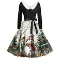 thumbnail image 2 of Christmas Print Flare Dress for Women Long Sleeve Dress Hollow Party Casual Dresses, Festive Fall and Winter Wear with V-Neck and Flowy Design,Green,M, 2 of 5