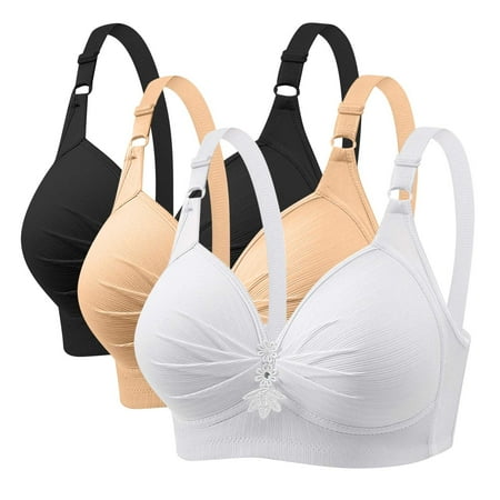 GERsome Women s Pack of 3 Assorted Color Push Up Bra Full Coverage Bras Lace Padded Underwire Plunge Floral 3PCS#Black/White/Beige XXL46/105BC