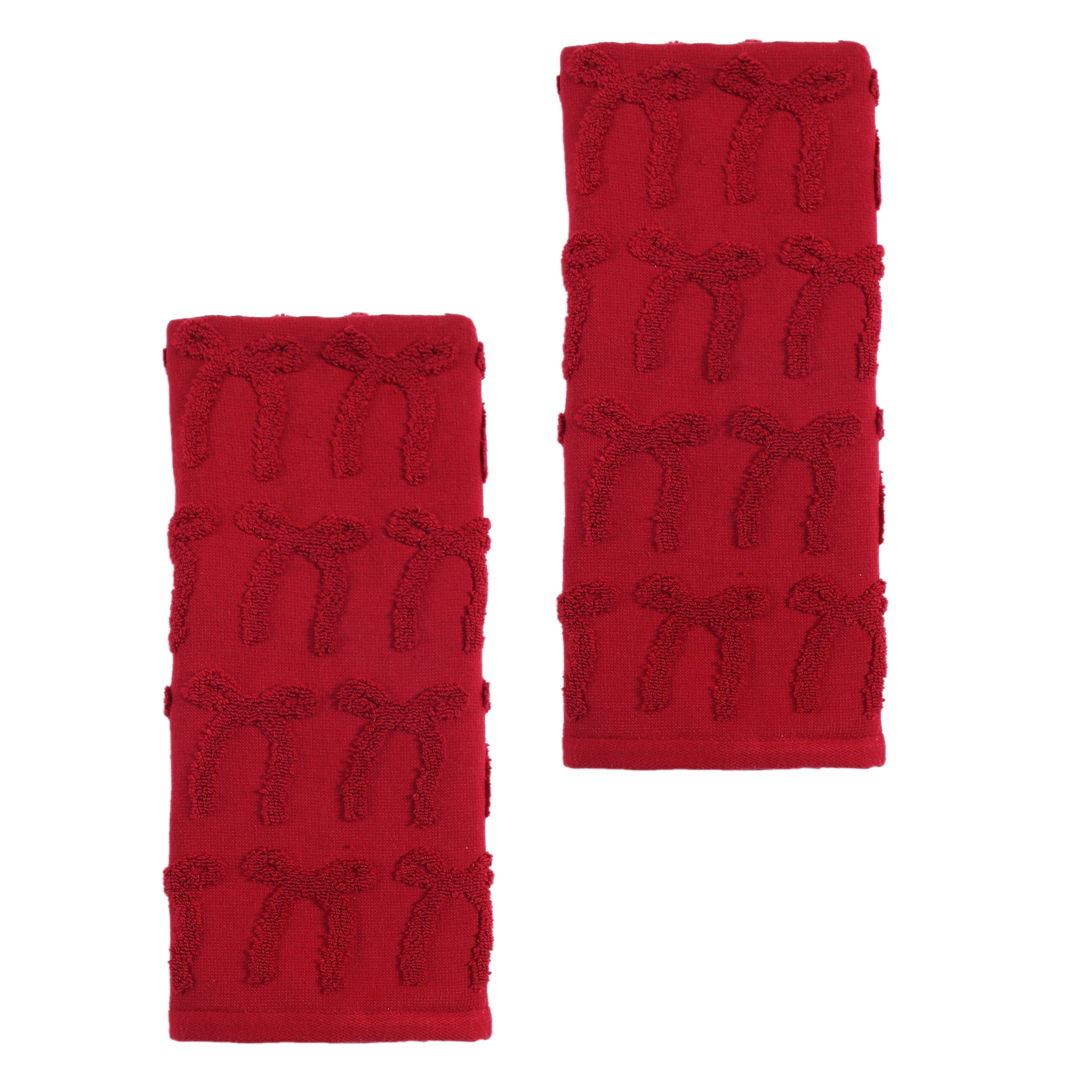 Holiday Time Bows Jacquard Hand Towels, 2-Pack, 100% Cotton