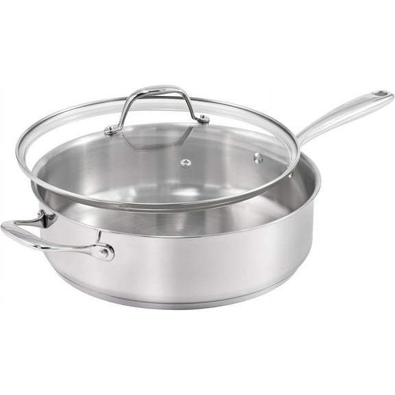 5 Qt. Stainless Steel Sautepan with Lid - Premium Three-Layer Cookware, Oven-Safe up to 500F