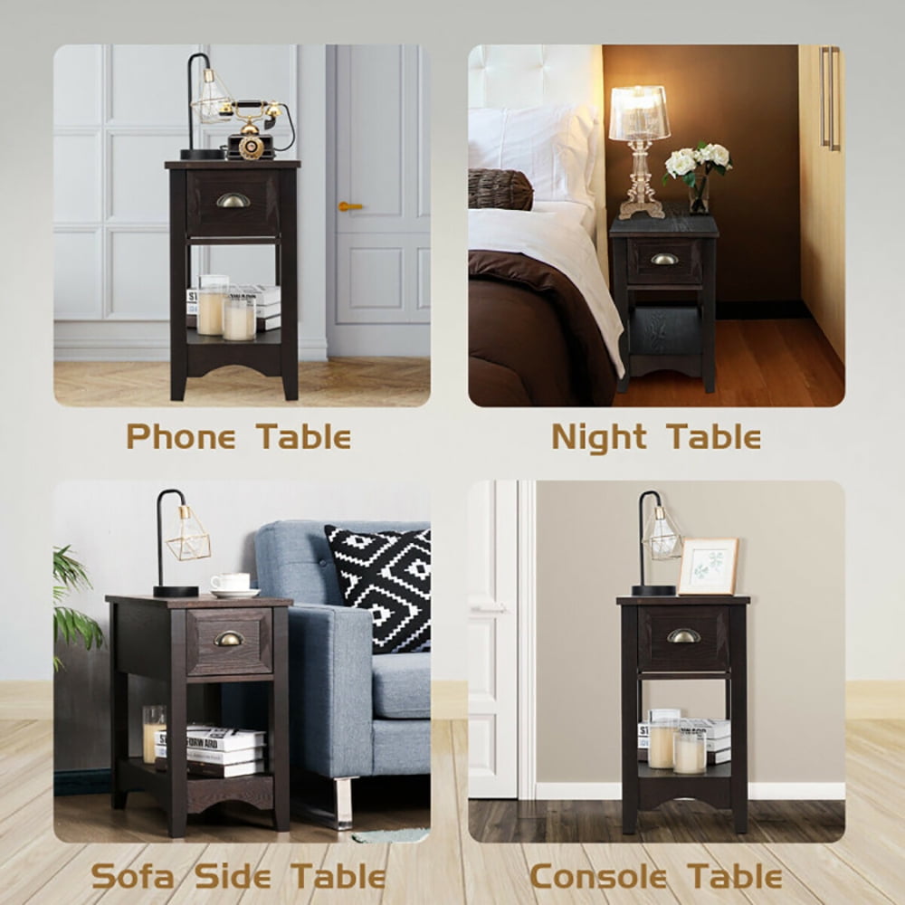 Finihen End Side Table, Rectangular Nightstand, Contemporary Chair Side End Table Compact Table with Drawer Nightstand, for Living Room, Bedroom, Brown Finihen End Side Table, Rectangular Nightstand, Contemporary Chair Side End Table Compact Table with Drawer Nightstand, for Living Room, Bedroom, Brown