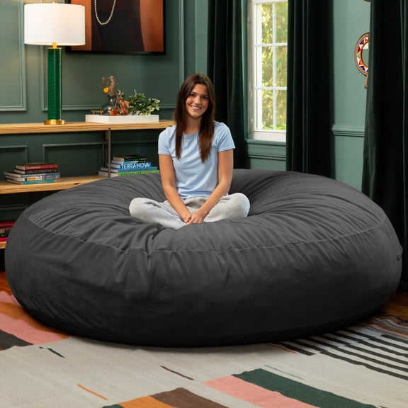 Jaxx 6-Foot Giant Bean Bag Chair, Convertible 2-in-1 Chair & Bed for Adults, Lush Velvet Black
