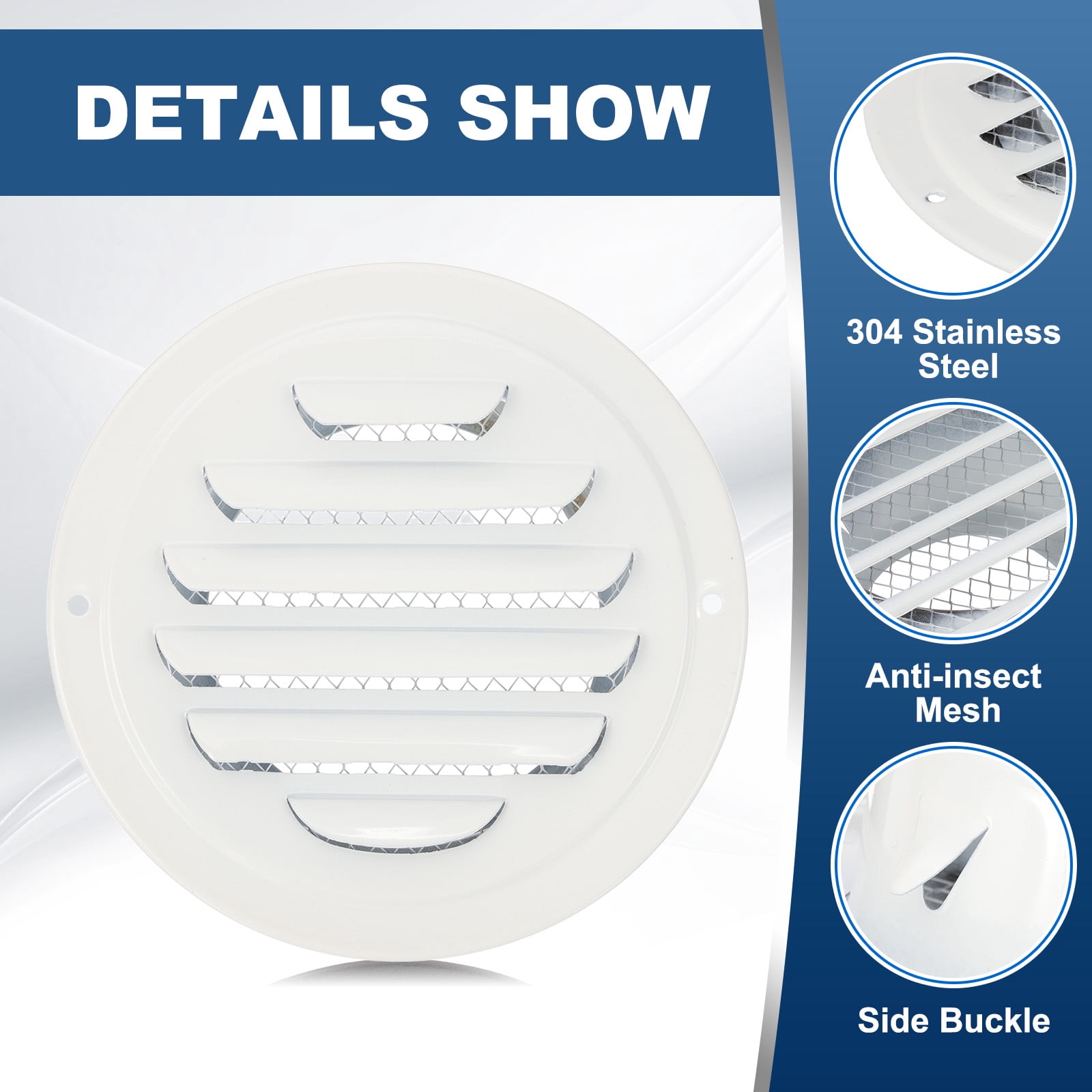 Uxcell Round Air Vents Cover 304 Stainless Steel Louver Grille, for Ceiling Mount White 4 Inch