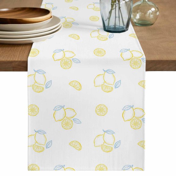 Yellow Lemon Table Runner 72 Inches, Country Farmhouse Fruits Leaves Summer Bed Runner Dresser Scarves Tabletop for Indoor Outdoor Parties/Ceremony/Banquet, 18" x 72"