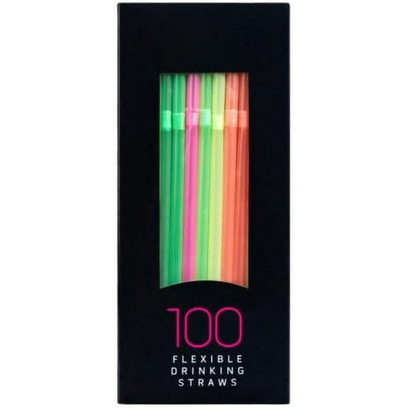 Neon Flexible Straws – Bright & Colorful Bendable Drinking Straws for Parties, Events & Everyday Use – Durable, Disposable, BPA-Free Plastic Straws – Fun Fluorescent Colors for Cocktails (100)