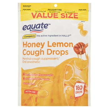 Equate Value Size Honey Lemon Cough Drops with Menthol, 160 Count