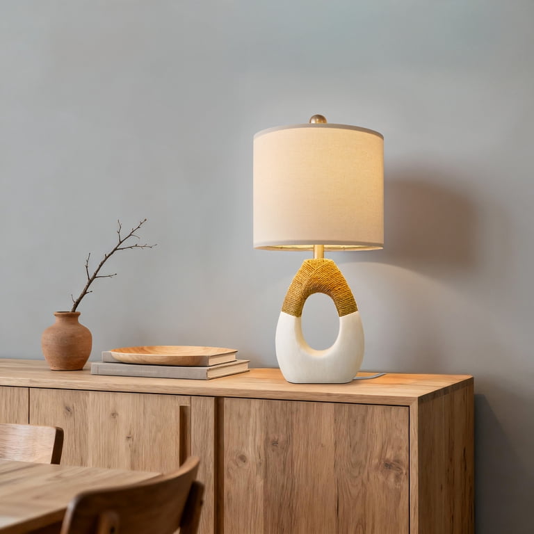 Oneach 19" Boho Table Lamp Set of 2, White Resin photo 7
