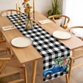 thumbnail image 3 of Christmas Blue Truck Table Runner 48 Inches Long Farmhouse Dress Scarves, Xmas Tree Bow Rustic White Black Checkered Dining Tablerunner for Coffee Table/Kitchen Island/Party Décor, 13" x 48", 3 of 8