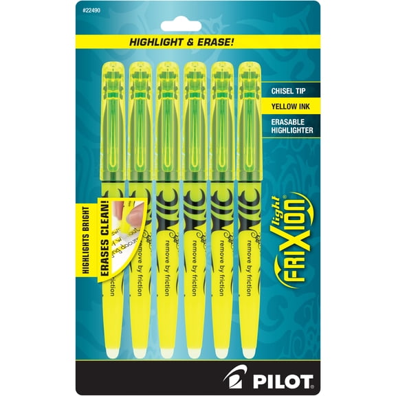 Pilot FriXion Light Erasable Highlighters, Chisel, Yellow, 6 Count