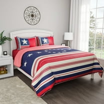 BINLIS Patriotic Americana Deep Red Antique White Navy Blue polyester microfiber Quilt Set,Twin XL