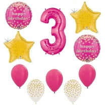 Rose Pink and Gold Polka Dots Confetti Dot Girl's Girl Number #3 3rd Third Happy Birthday Party 10 Piece Mylar & Latex Balloons Set B