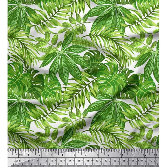 Soimoi Green Poly Georgette Fabric Tropical Leaves Fabric Prints By Yard 42 Inch Wide