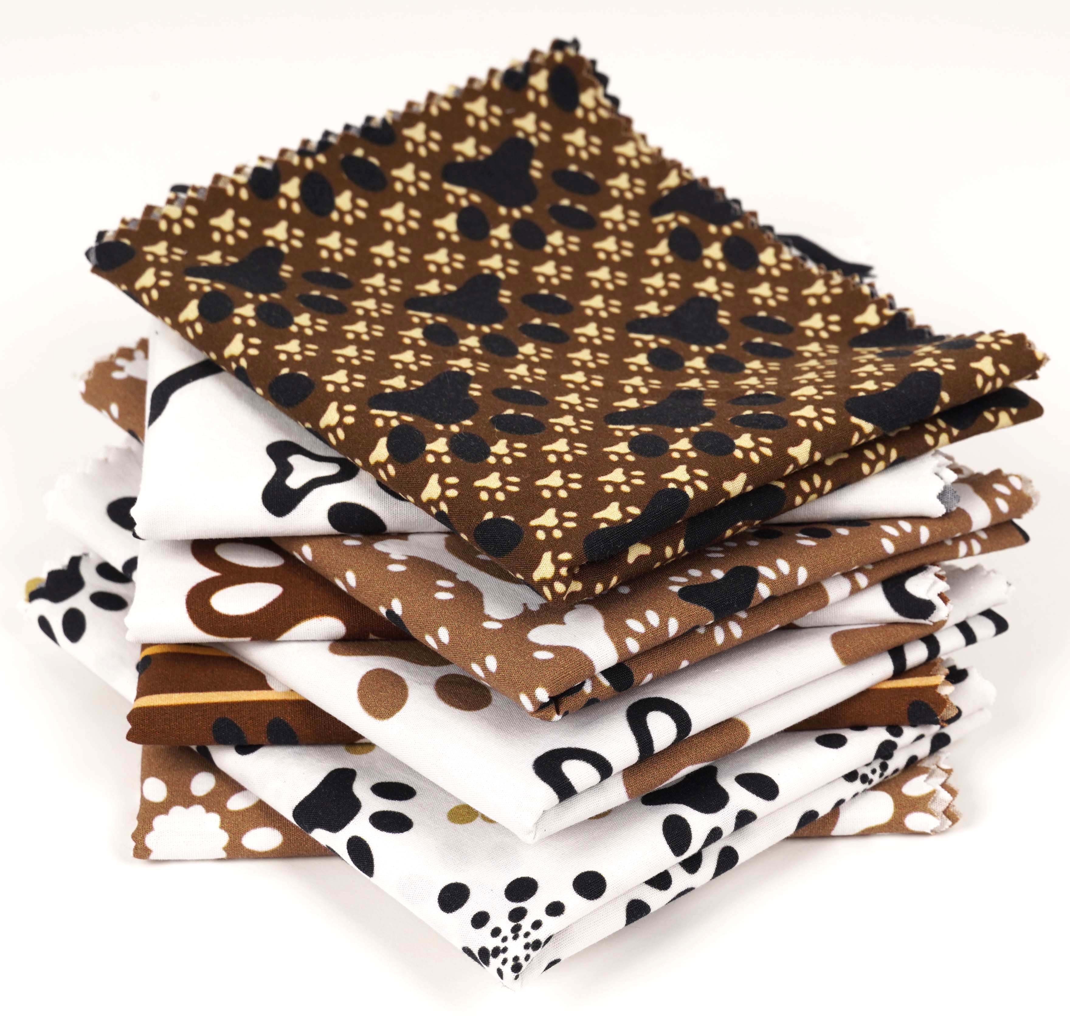 Soimoi 8 Pc Fat Quarter Bundle,Dog Paw PrintPrint 18"x 22"DIY Patchwork-100% CottonPre-Cut Quilting Fabric White & Brown