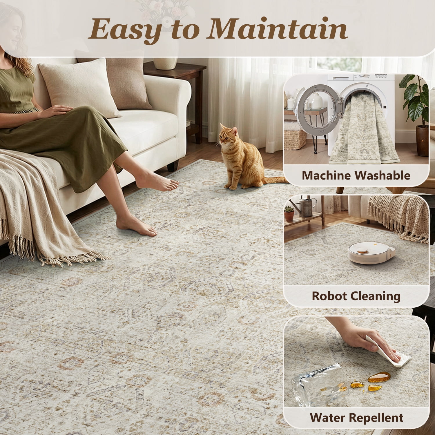 SIXHOME 5'x7' Area Rugs for Living Room Modern Area Rugs Machine Washable Rugs Beige