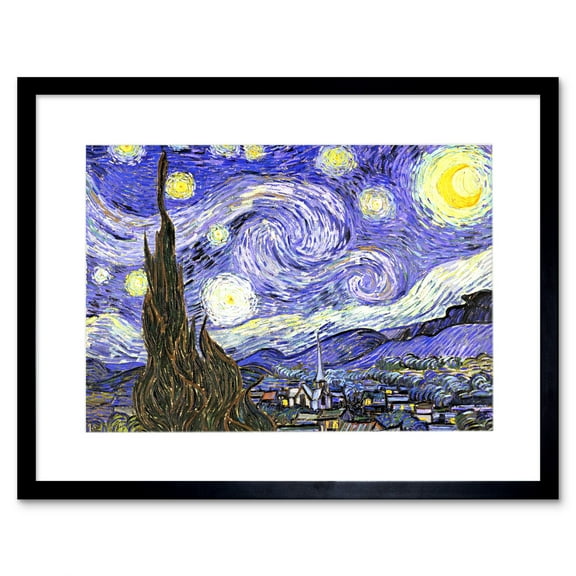 Old Master Painting Van Gogh Starry Night Star Sky Swirl Brushstrokes Post Impressionism Print Framed Wall Art Print Picture 12X16 inch