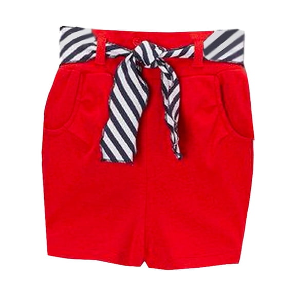 Kidsy Girls Casual Beach Nautical Shorts – Soft Cotton, Pull-On Closure, Two Pockets, Crimson, 6