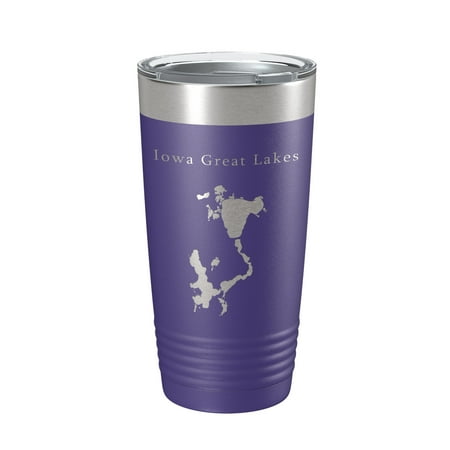 

Iowa Great Lakes Map Tumbler Travel Mug Insulated Laser Engraved Coffee Cup Iowa 20 oz Purple