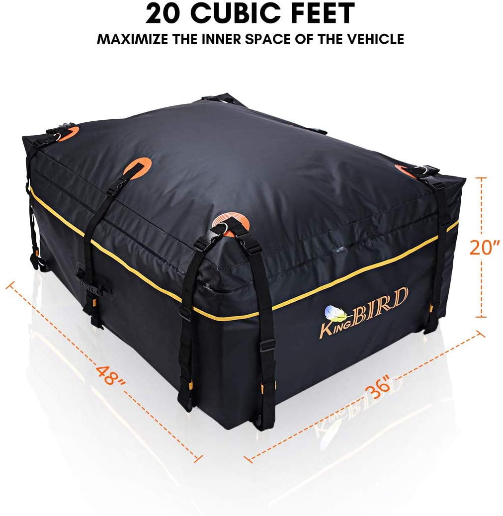 20 Cubic Feet Heavy Duty Car Top Cargo Carrier Bag with Built-in Protective Mat Fits All Cars with//Without Rack KING BIRD 100/% Waterproof Roof Bag with External Non-Slip Mats