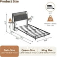 thumbnail image 2 of Twin Floating Bed Frame with LED & Charging Station, Ergonomic Upholstered Headboard with Folding Shelves Storage, Metal Slats Support, No Box Spring Needed, Easy Assembly, Noise-Free, Black, 2 of 18