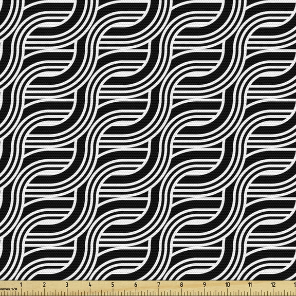 Geometric Fabric by the Yard, Intertwined Stripes Pattern Abstract Illustration Monotone Lines Motif, Decorative Upholstery Fabric for Sofas and Home Accents, Charcoal Grey White by Ambesonne