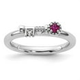 thumbnail image 3 of Auriga 925 Sterling Silver Rhodium-plated Created Ruby and White Topaz Key Ring for Women Size- 7, 3 of 6