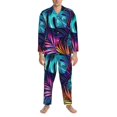 thumbnail image 3 of Balery Colorful Tropical Leaves Pijama para Hombre de Dos Piezas con Manga Larga, Conjunto de Dormir y Descanso Suave con Bolsillos-X-Large, 3 of 7