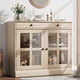 thumbnail image 1 of 35.4 - pulgada sideboard buffet gabinete con glass door, oak finish, cajón & almacenamiento para dining room y kitchen, 1 of 9