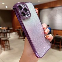 Feishell for iPhone 13 Pro, Bling Plating Camera Lens Protector Cover Sparkly Slim Back Glitter Bumper Silicone Shockproof Protective Case for Girls Women For iPhone 13 Pro, Darkpurple