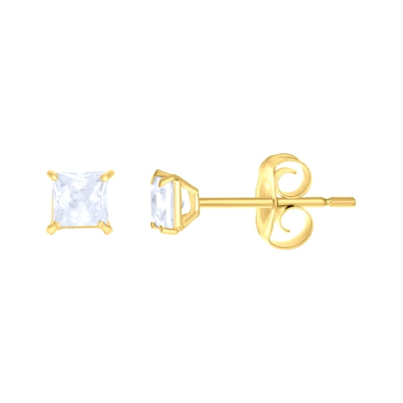 10k Yellow Gold Womens Princess Cut Cubic-zirconia Square Stud Earrings Jewelry Gift for Women
