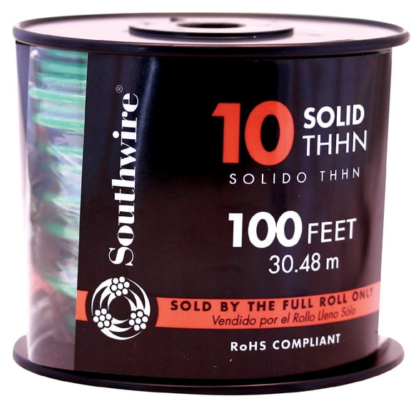 Southwire THHN Building Wire, Copper, 10 AWG, 1C, Green, Solid, 100 ft 11599808