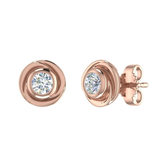 10K Rose Gold Diamond Rose Stud Earrings (0.36 Carat)
