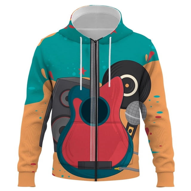 Sudadera con capucha y cremallera 3D con estampado de instrumentos musicales de 2024, estilo Harajuku, ropa de calle divertida, moda informal para hombres y mujeres