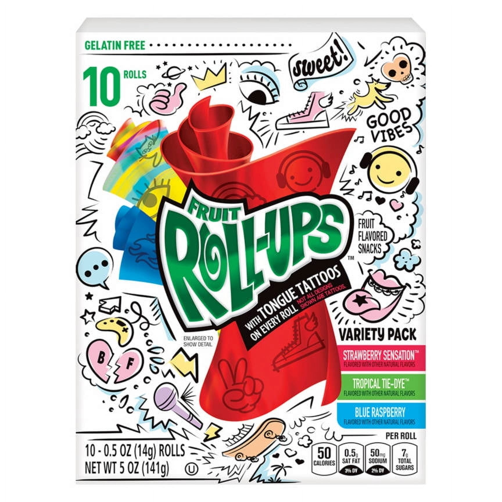 Pack of 2 - Tongue Tattoos Fruit Roll-Ups Variety Pack, 10 count Package May Vary