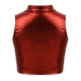 thumbnail image 3 of Aiihoo Kids Girls Sleeveless Mock Neck Shiny Metallic Athletic Crop Top Plain Ballet Workout Sports Bra Yoga Gymnastics Red 14, 3 of 7
