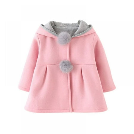 

Infant Baby Girl Fall Winter Hooded Coat with Rabbit Ears Long Sleeve Button Jackets Outerwear Winter Clothing 1-6T