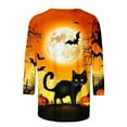 thumbnail image 4 of VKOYWKM Hauts à Manches 3/4 pour Femmes Halloween T-Shirts à Imprimé Chat Noir et Chauve-Souris Décontractés à Col Rond Tunique de Fête d'Halloween Haut Mode d'Automne, 4 of 5