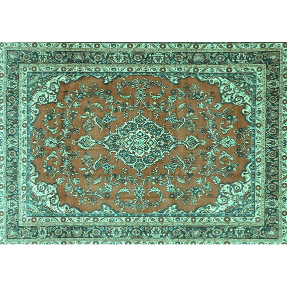 Ahgly Company Machine Washable Indoor Rectangle Persian Turquoise Blue Traditional Area Rugs, 8' x 10'