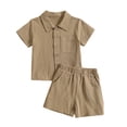 thumbnail image 2 of Mifsaly Toddler Girls Boys 2 Piece Outfit Set Solid Short Sleeve Button Down Shirts and Shorts with Pocket Lightweight Holiday Casual Summer Clothes, 2 of 8
