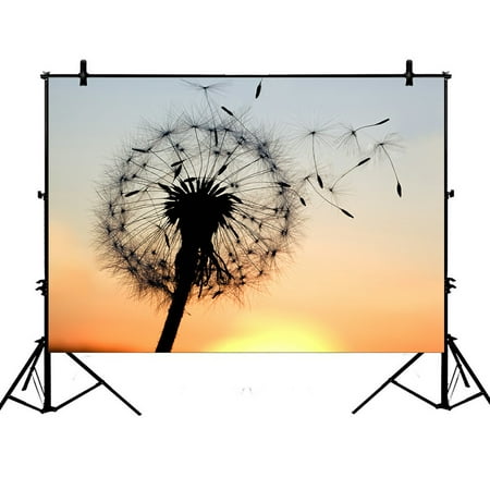 Image of PHFZK 7x5ft Sunset Backdrops A Dandelion Blowing Seeds in the Wind Photography Backdrops Polyester Photo Background Studio Props