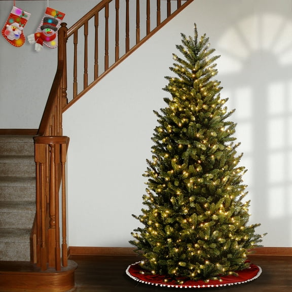 National Tree Company 6.5 ft. Pre-Lit Artificial Slim Natural Fraser Fir Christmas Tree, Green, Clear Lights, Includes Stand