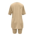 thumbnail image 6 of WAYUTE Short Sets Women 2 Piece Outfits Casual Solid Round Neck Short Sleeve Summer High Slit Top Shirt Shorts Set, 6 of 7