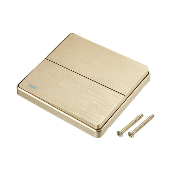 Light Switch Wall Panel Push Button 2 Gang 2 Way Gold Tone 250V 10A 86mmx86mm