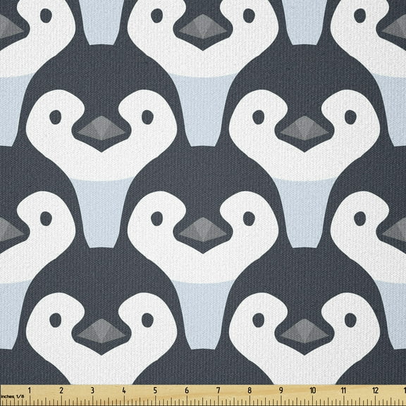 Penguin Fabric by The Yard, Animal Print Themed Continuous Pattern with Birds, Stretch Knit Fabric for Clothing Sewing and Arts Crafts, 1 Yard, Slate Blue, by Ambesonne