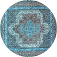 thumbnail image 1 of Ahgly Company Indoor Round Medallion Light Blue Traditional Area Rugs, 4' Round, 1 of 4