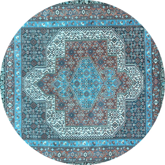 Ahgly Company Indoor Round Medallion Light Blue Traditional Area Rugs, 4' Round