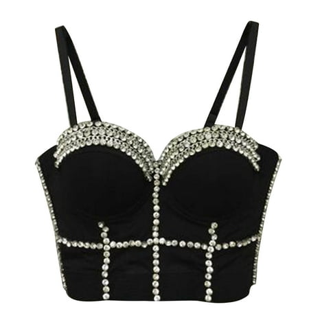 

Women s Light Luxury Temperament Beaded Camisole Three dimensional Cup shaped Gathered Beautiful Back Underwear Bra Outer Wear Fall Sexy Going Out Spaghetti Strap Halter Crop Tank T-shirts
