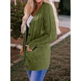 thumbnail image 6 of Women'S 2025 Fall Long Sleeve Cable Knit Sweater Open Front Cardigan Button Loose Outerwear Army Green XXL, 6 of 8